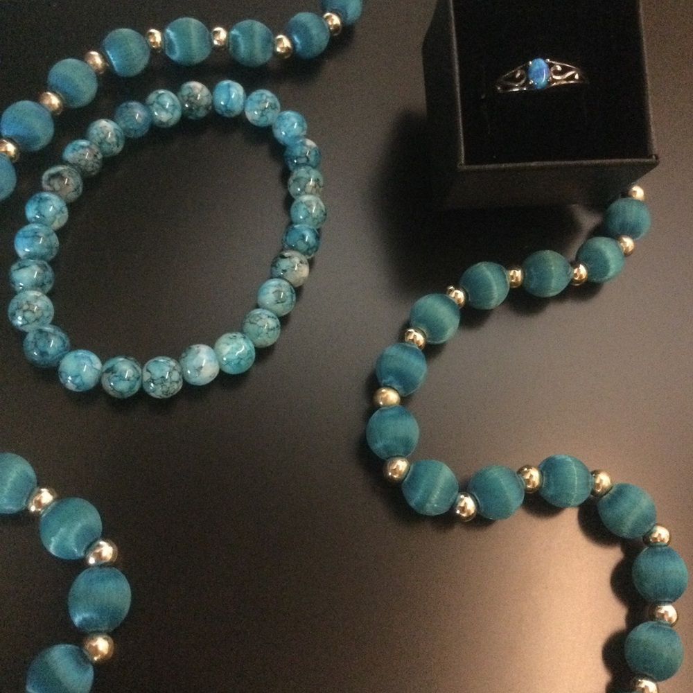 Vintage set of 3 pieces with blue opal